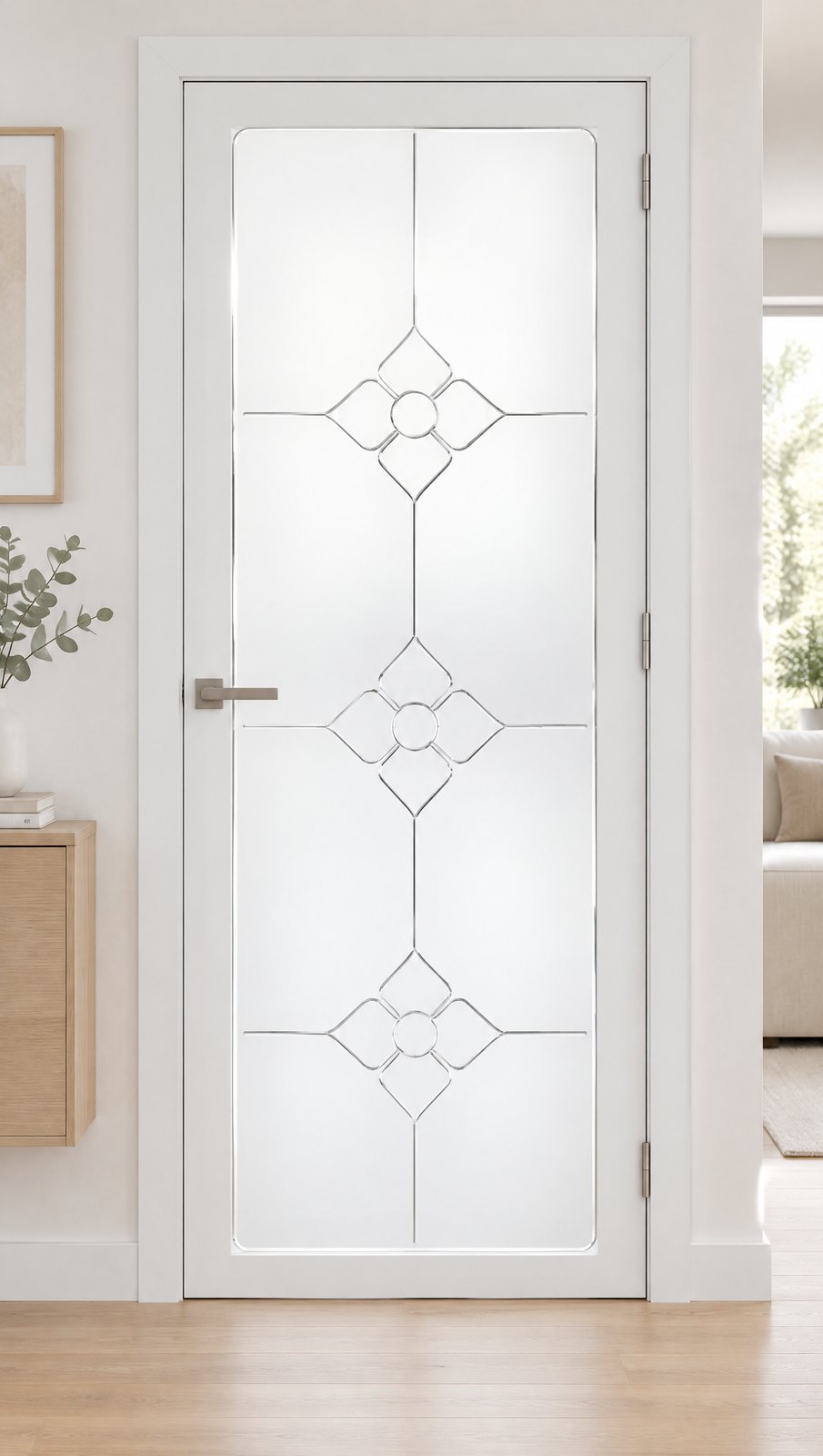Çiçek motifli CNC kanallı buzlu kapı camı