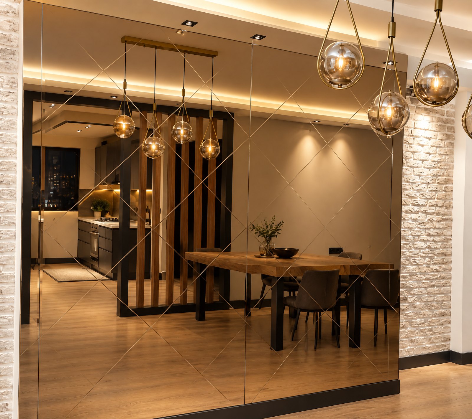 Çapraz CNC kanallı bronz ayna duvar kaplaması